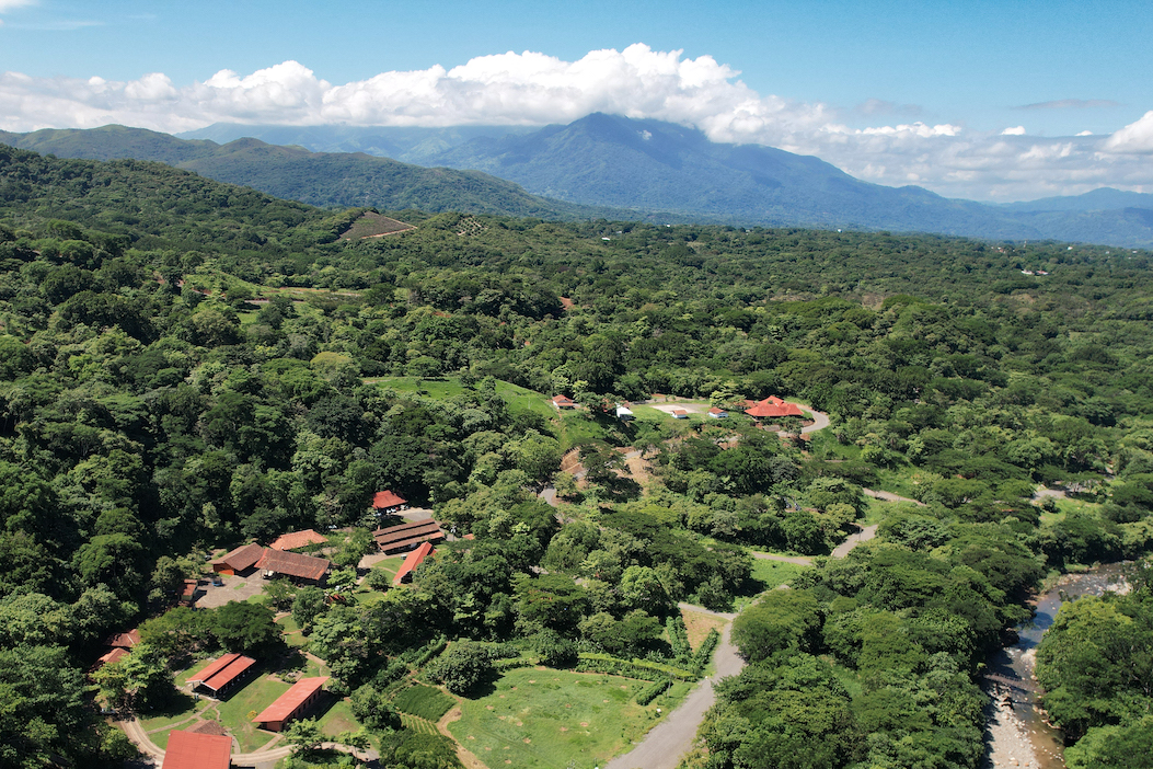 Sustainable community in Costa Rica showing La Ecovilla residential lots captured by drone from above