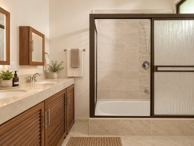 An example of the bathroom with different finishes