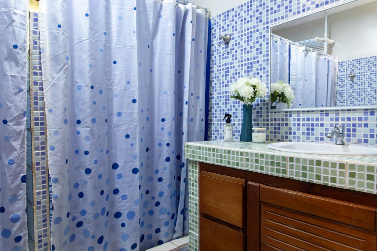 Lado derecho de la bañera y lavabo